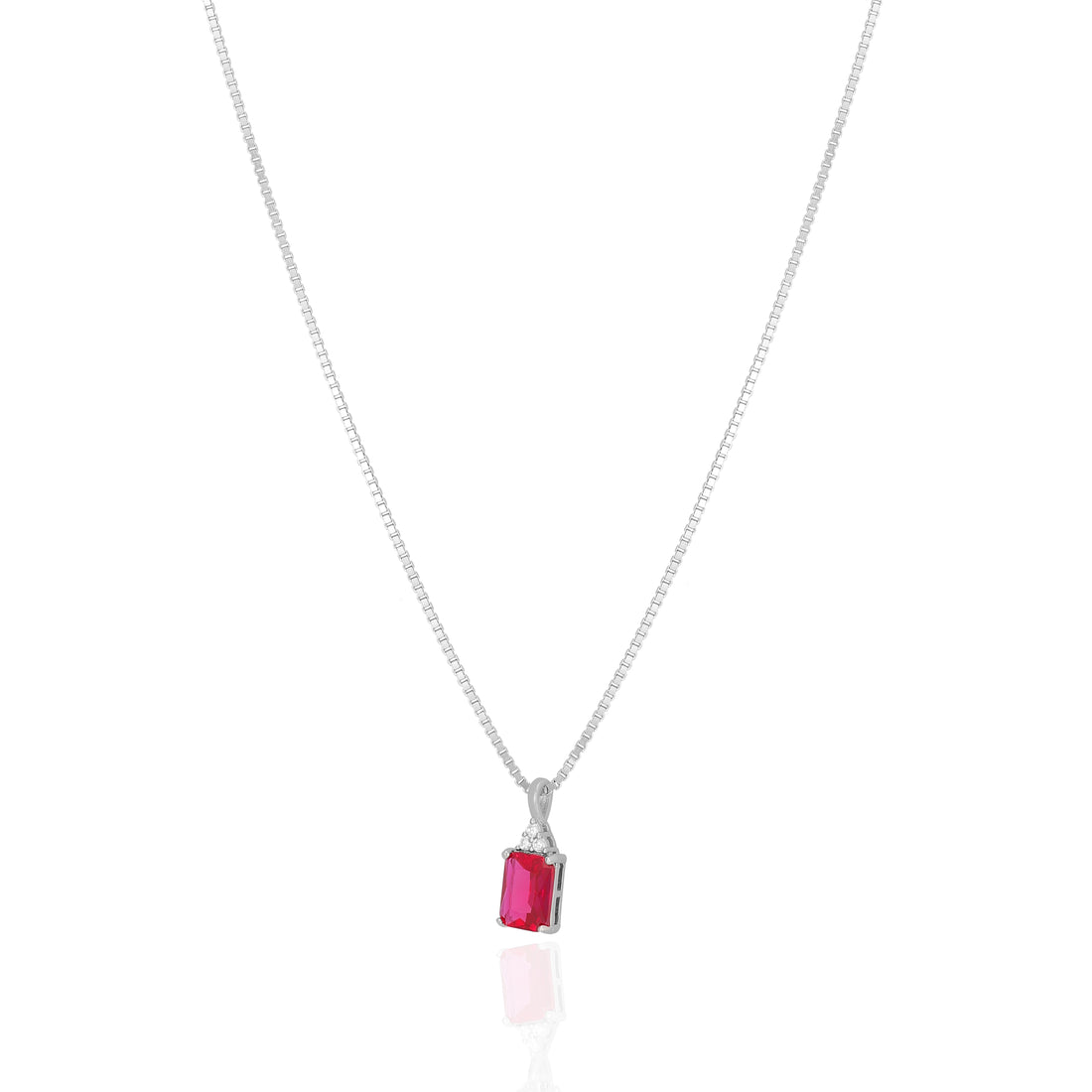 925 Sterling Silver July Month Square  Ruby Birthstone Chain Pendant For Women