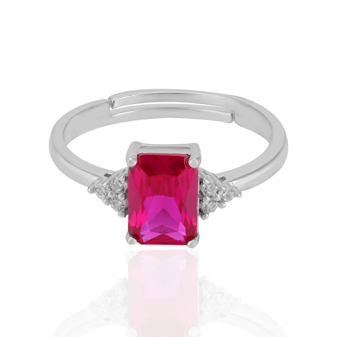 Sterling Silver July Month Square Ruby Birthstone Ring For Women