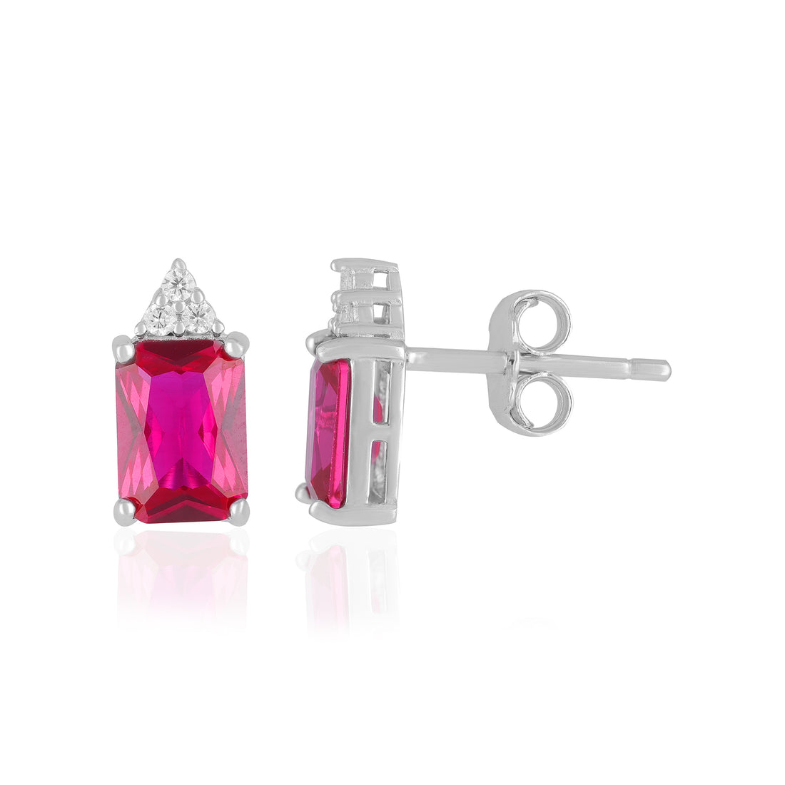 925 Sterling Silver July Month Square Ruby Birthstone Stud For Women