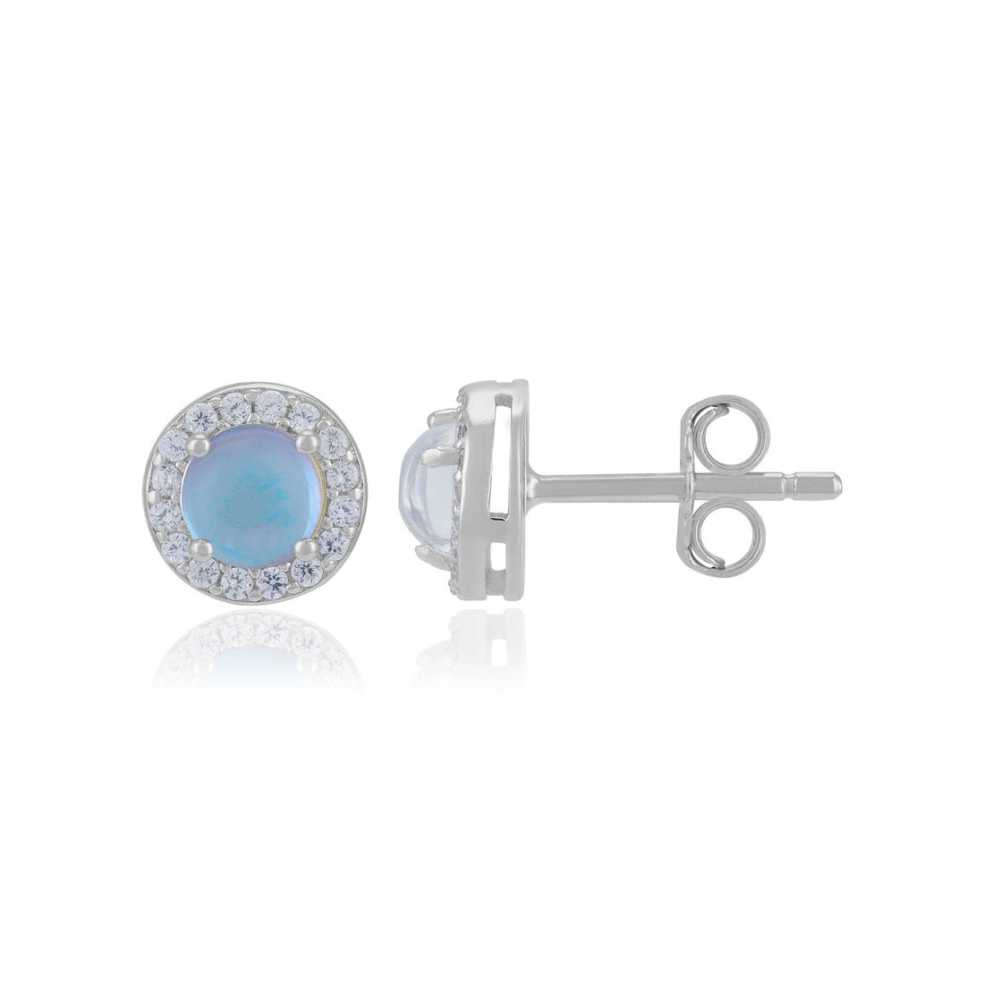 Sterling Silver June Month Circle Moonstone Birthstone Stud For Women