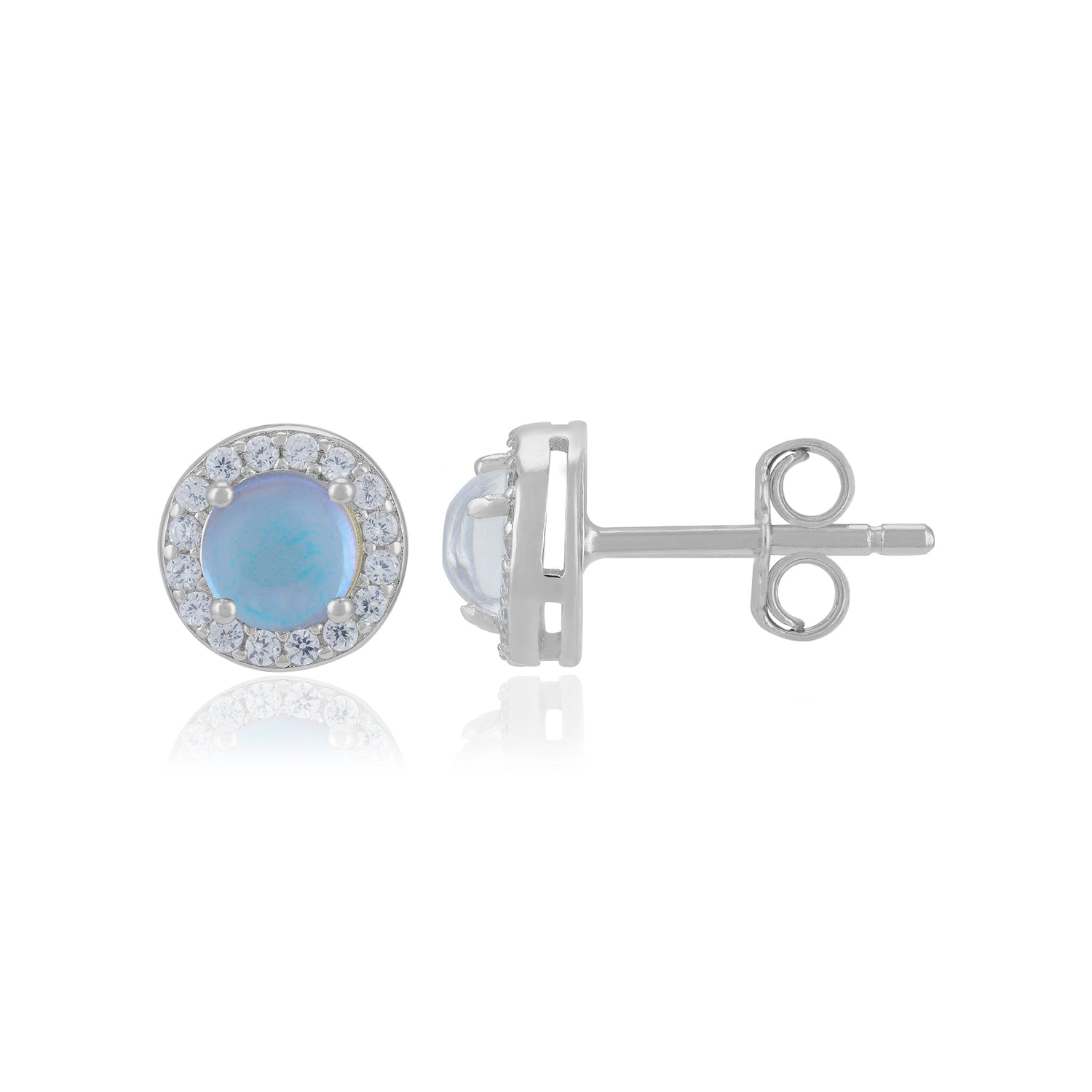 Sterling Silver June Month Circle Moonstone Birthstone Stud For Women