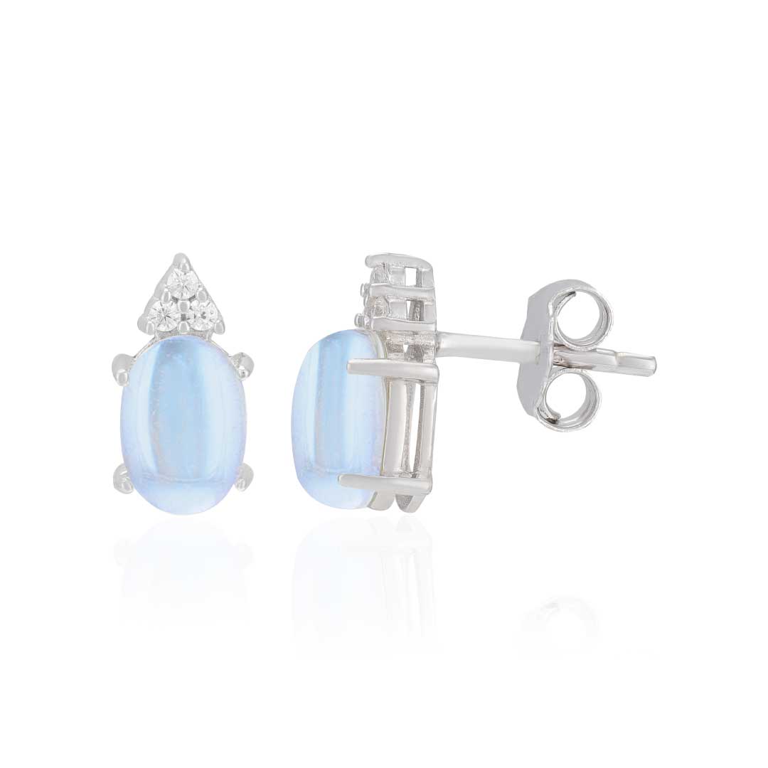 925 Sterling Silver June Month Sqaure Moonstone Birthstone Stud For Women