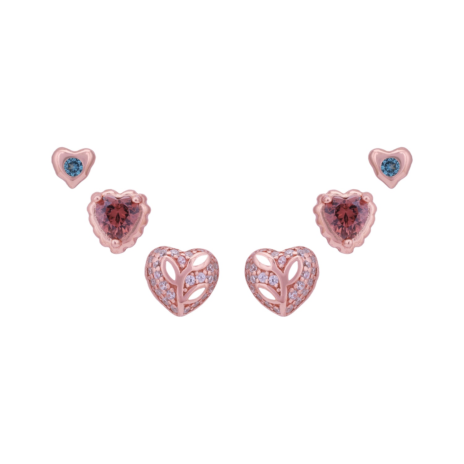 925 Sterling Silver Korean Blush Love Heart, Teardrop &amp; Aqua Trio Earrings for Women