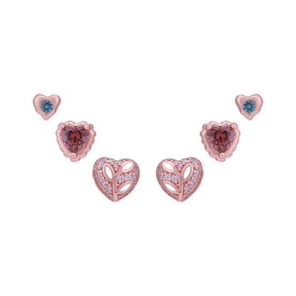 925 Sterling Silver Korean Blush Love Heart, Teardrop &amp; Aqua Trio Earrings for Women