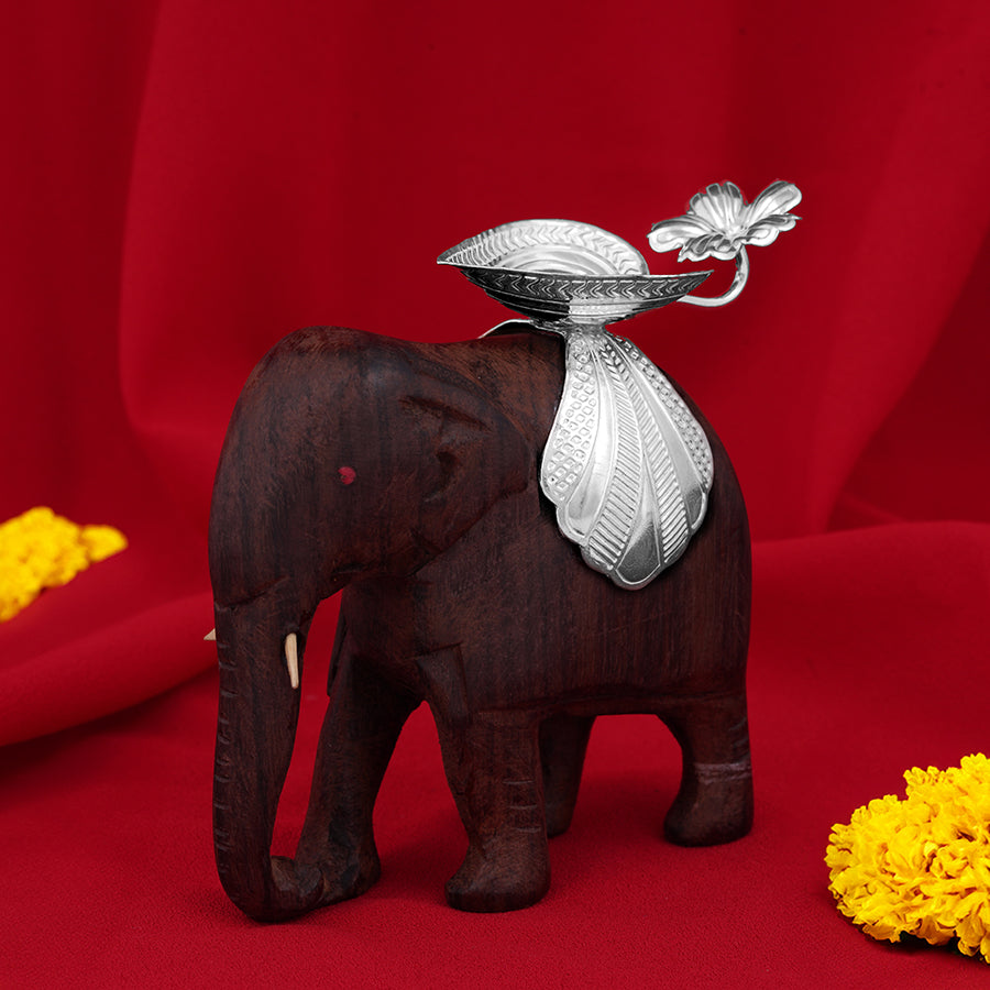 925 Sterling Silver Lamp Rosewood Elephant For Pooja