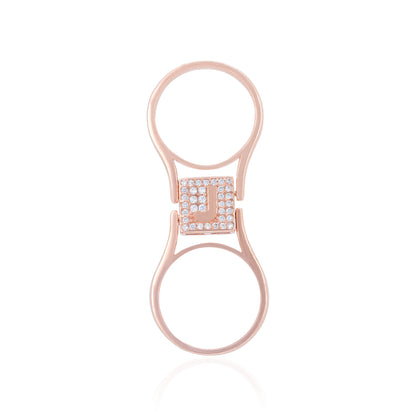 925 Sterling Silver Lasting Charm J Rose Gold Plated Convertible Ring for Women