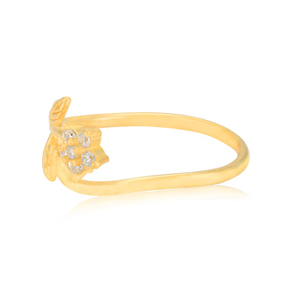 925 Sterling Silver Leaf Blossom Gold Plated Ring for Women