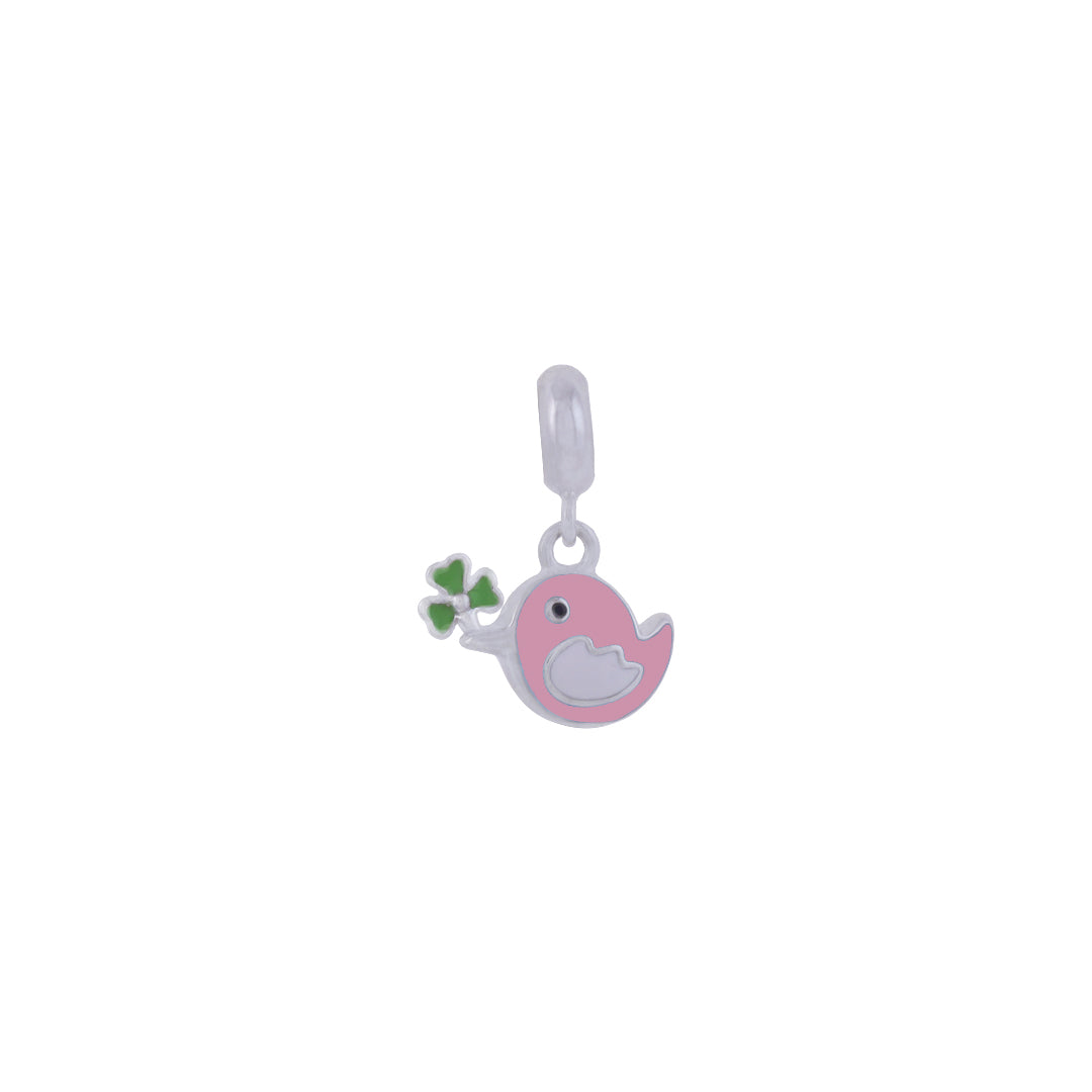 925 Sterling Silver Lil Pink Bird Rhodium Plated Pendant For Kids