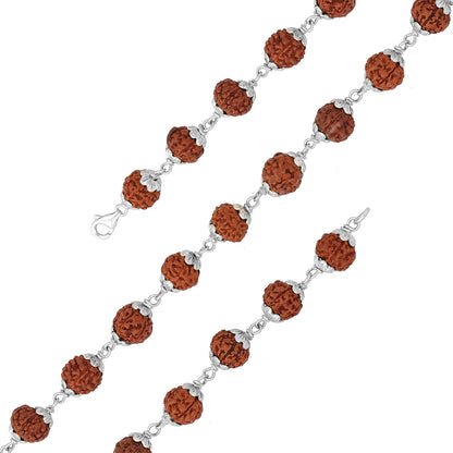 925 Sterling Silver Linked Rudraksha Chain Bracelet Beads for Men