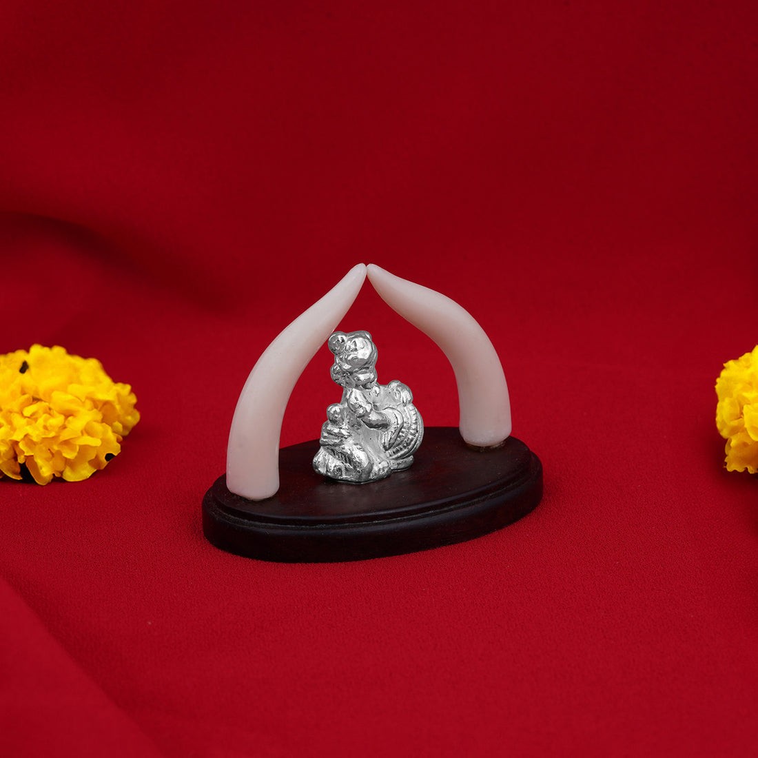 925 Sterling Silver Little Krishna Idol with White Tusk Back Rosewood Base