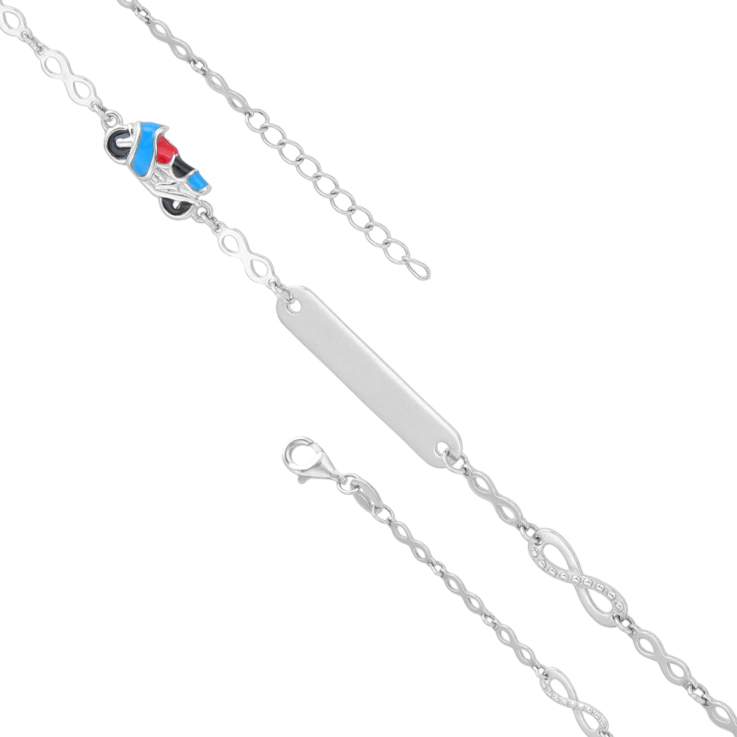 925 Sterling Silver Little Rider Charm Rhodium Plated Engravable Bracelet