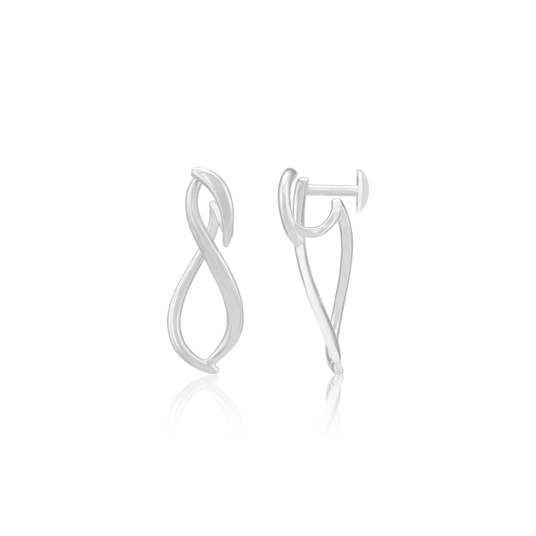 925 Sterling Silver Long Infinity Shaped Rhodium Plated Earring For Women