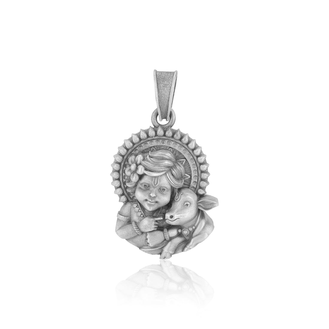 925 Sterling Silver Lord Little Krishna with Cow Oxidised Pendants for Men & Women