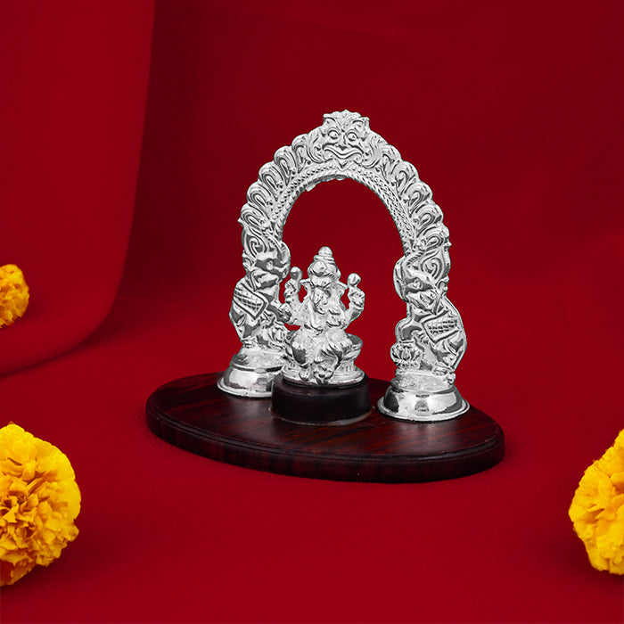 925 Sterling Silver Lord Vinayaka with Elephant Arch Handcrafted Rosewood Articles