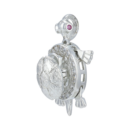 925 Sterling Silver Lucky Turtle Shell Rhodium Plated Pendant for Women
