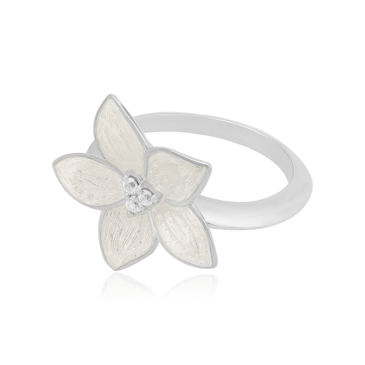 Sterling Silver Luminous Rhodium Plated Ivory Flower Rings