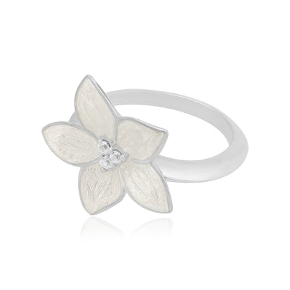 Sterling Silver Luminous Rhodium Plated Ivory Flower Rings