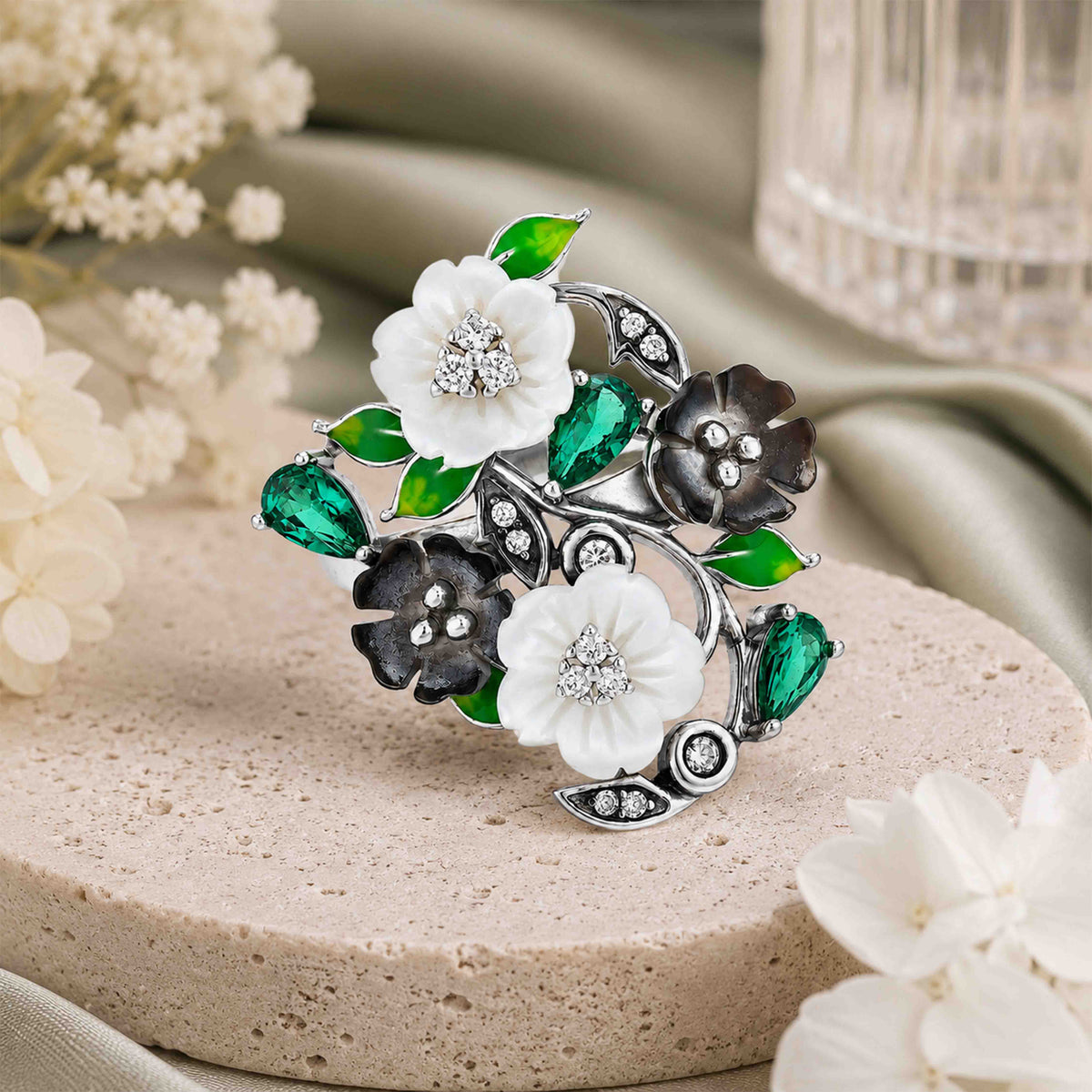 Sterling Silver MOP Botanica Blossom Statement Ring