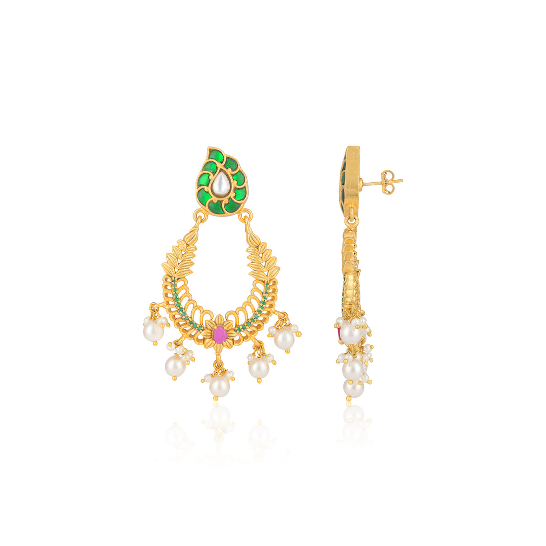 925 Sterling Silver Manga Chandbali Pearl Drop Earrings for Women