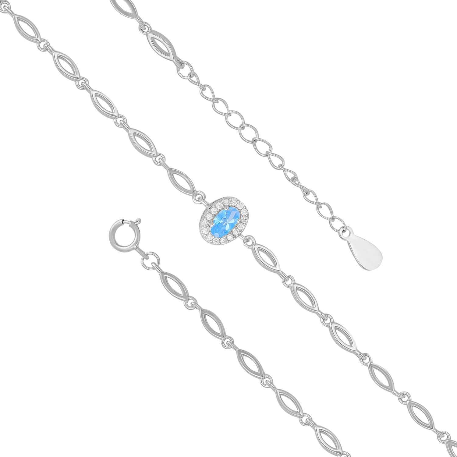 925 Sterling Silver March Month Oval Aquamarine Birthstone Bracelet For Women