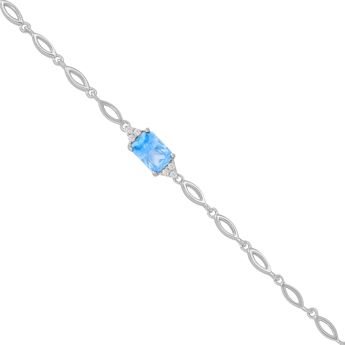 925 Sterling Silver March Month Square Aquamarine Birthstone Bracelet For Women