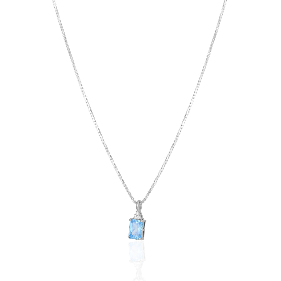 925 Sterling Silver March Month Square Aquamarine Birthstone Chain Pendant For Women