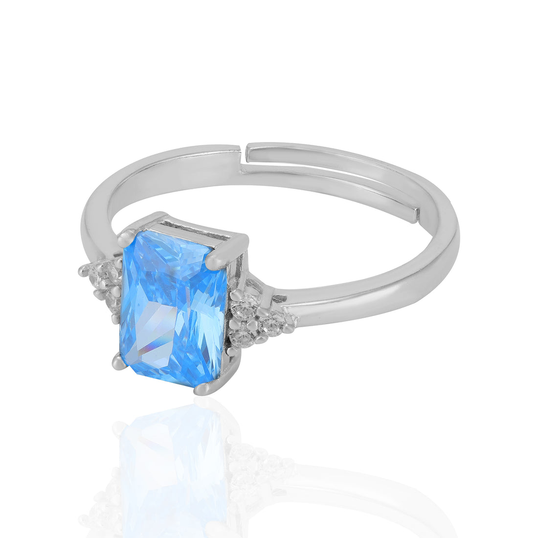 Sterling Silver March Month Square Aquamarine Birthstone Ring For Women