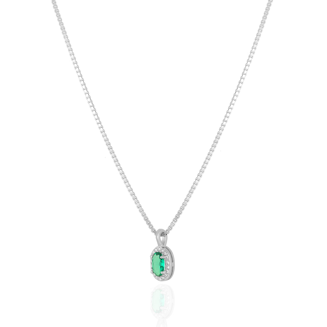 925 Sterling Silver May Month Oval Emerald Birthstone Chain Pendant For Women