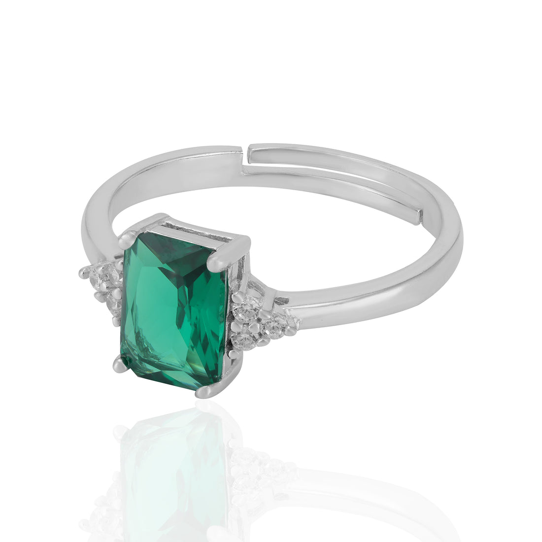 Sterling Silver May Month Square Emerald Birthstone Ring For Women