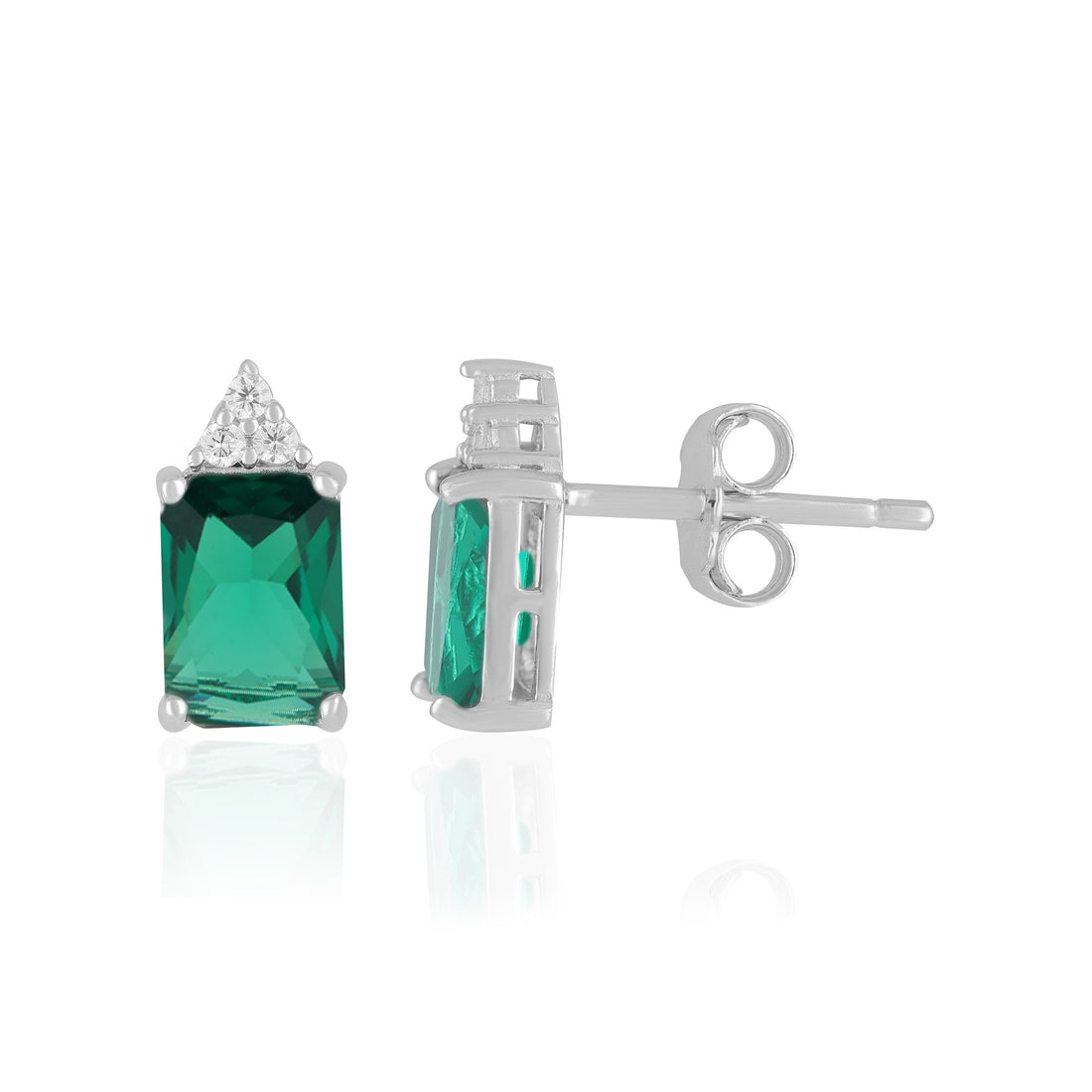 925 Sterling Silver May Month Square Emerald Birthstone Stud For Women