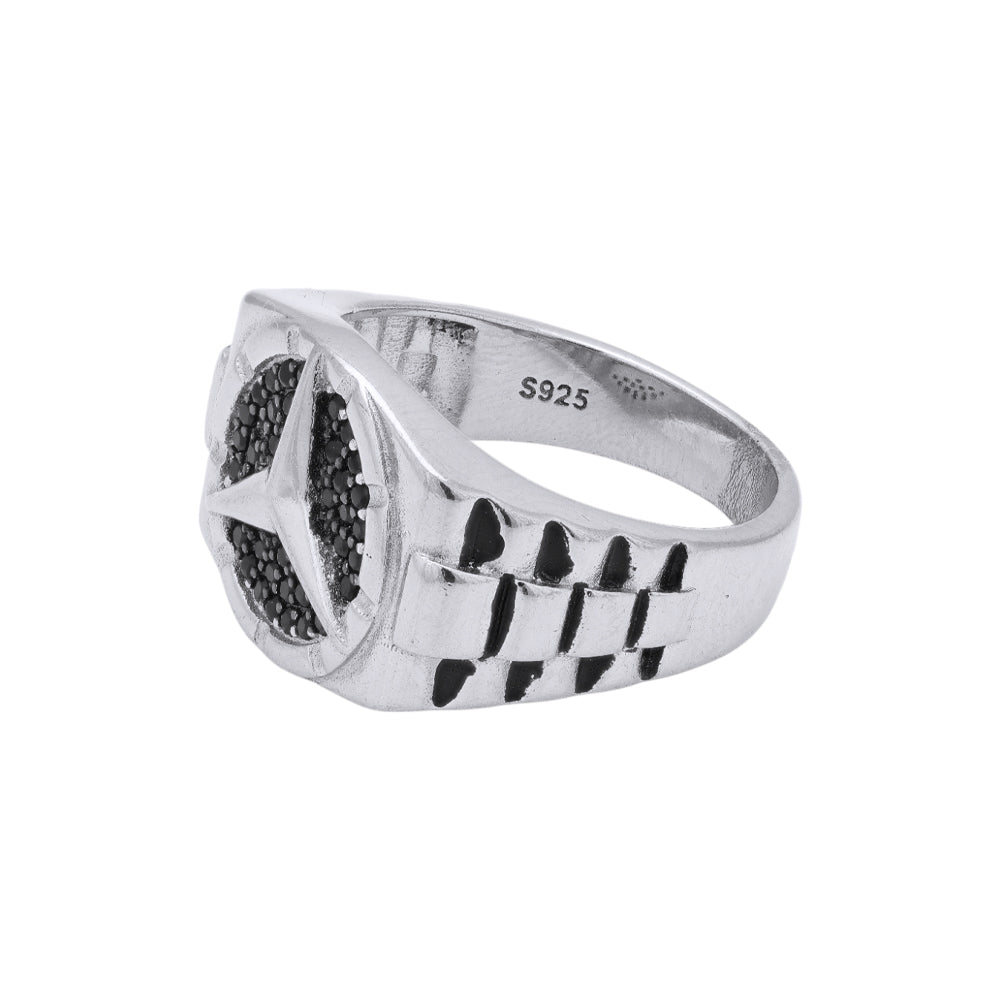 925 Sterling Silver Mercedes Benz Logo Rhodium Plated Rings for Men