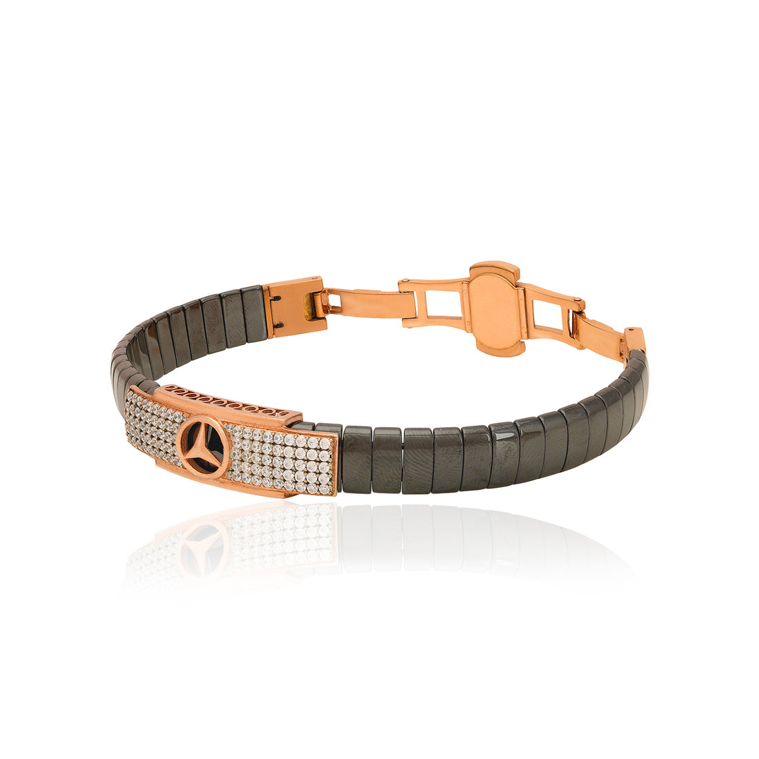 925 Sterling Silver Mercedes Benz Logo Rose Gold Plated Bracelet for Men