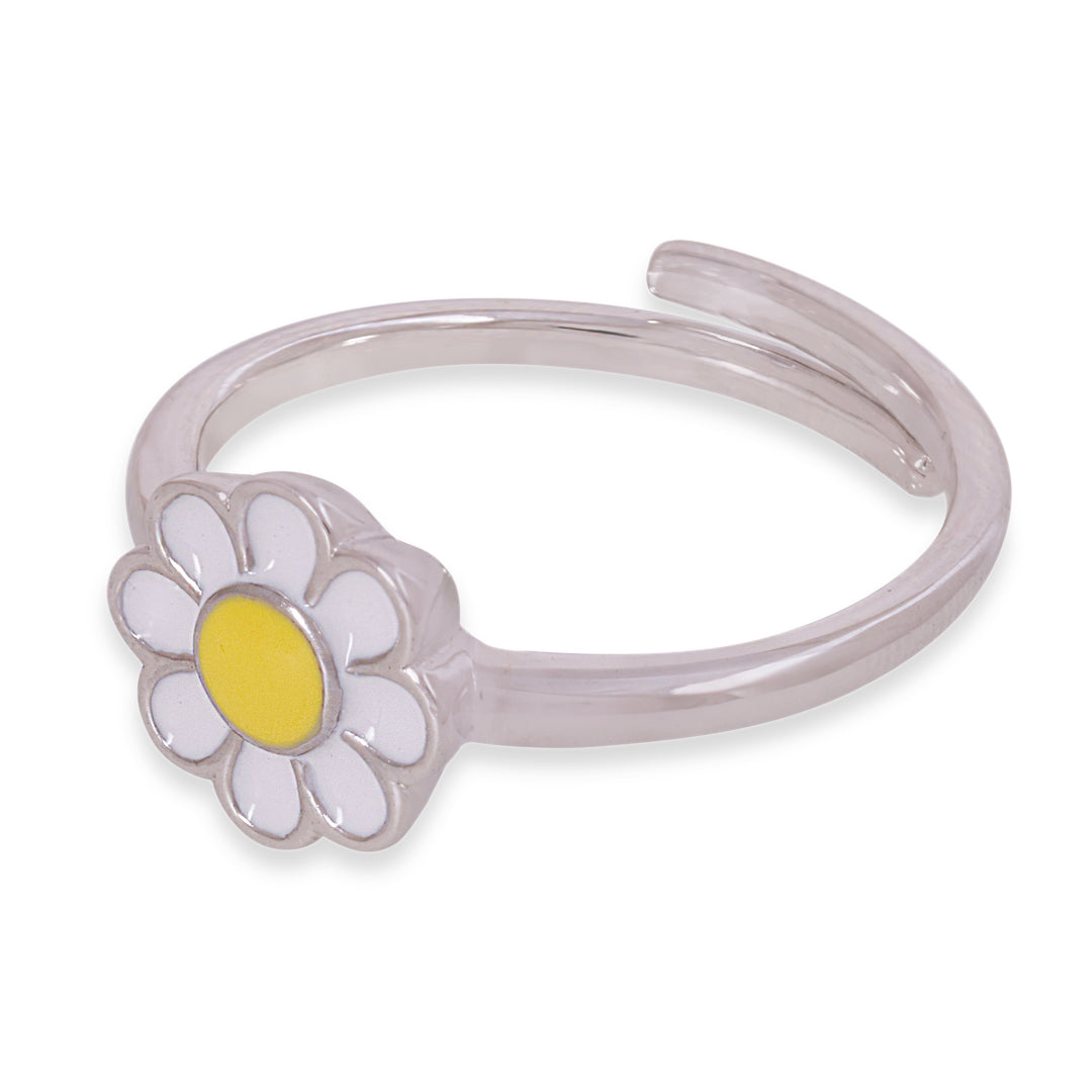 925 Sterling Silver Mini Daisy Rhodium Plated Ring For Kids