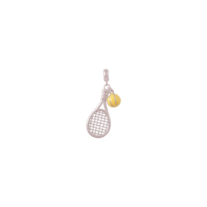 925 Sterling Silver Miniature Tennis Racket Ball Accent Pendant for Women