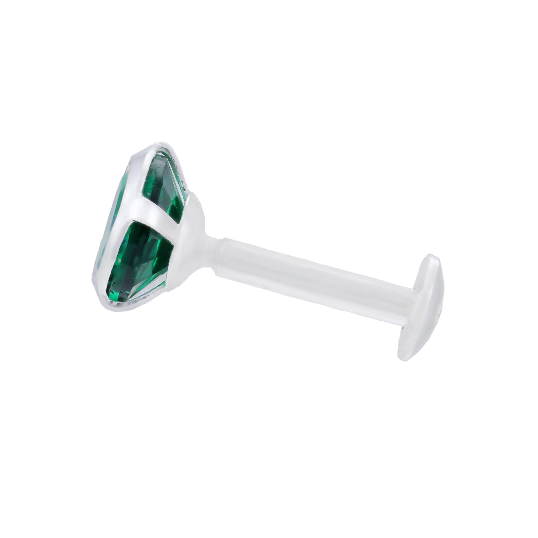 925 Sterling Silver Minimalist Green Emerald Rhodium Plated Nosepin For Women