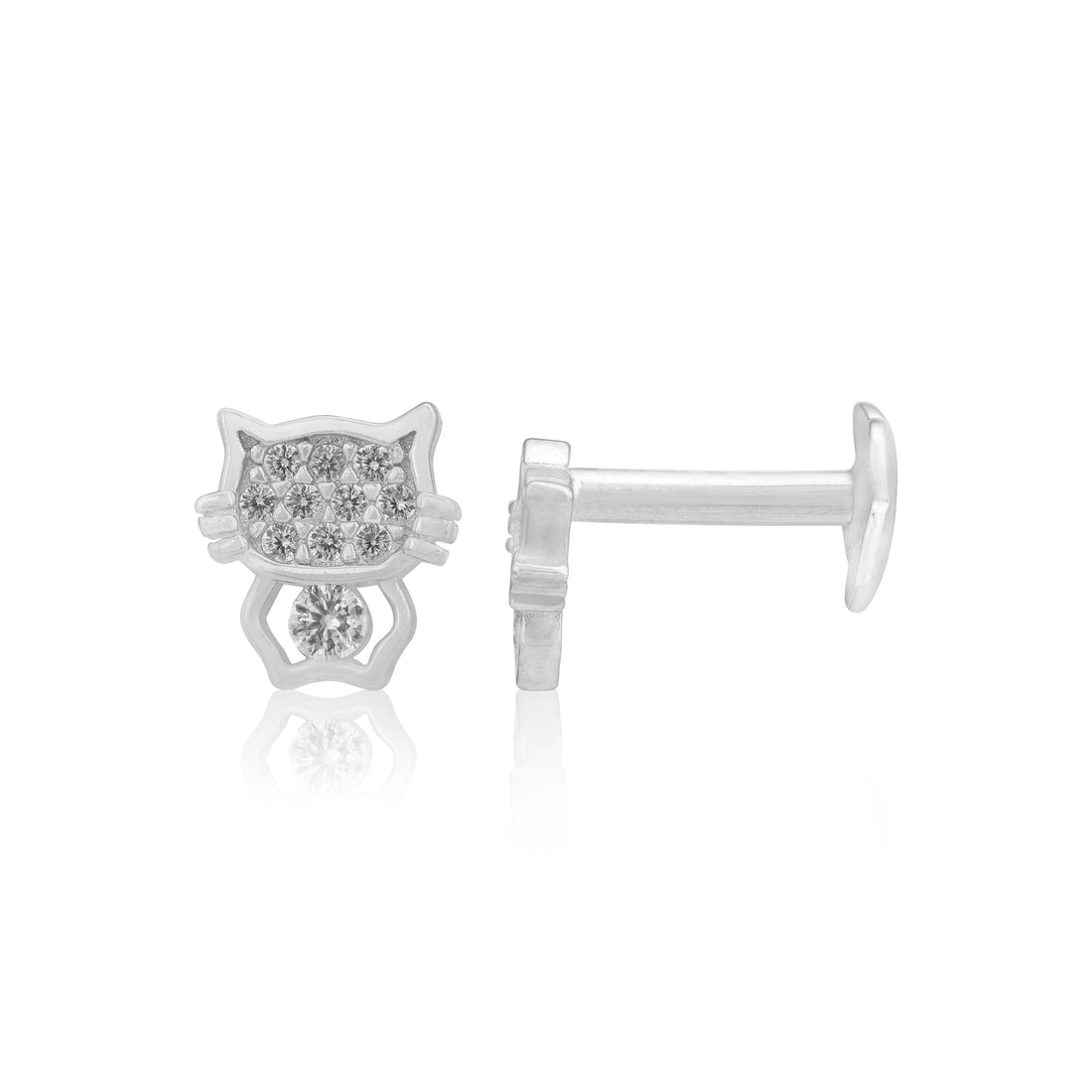 925 Sterling Silver Misty Cat Rhodium Plated Stud For Kids
