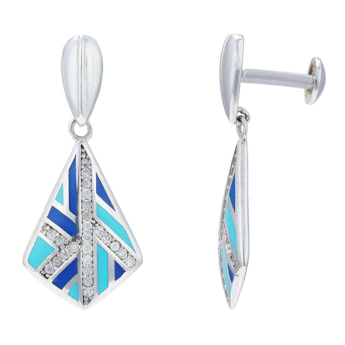 925 Sterling Silver Modern Arrowhead Rhodium Plated Enamel Earrings for Women