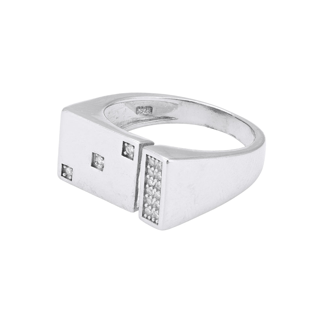 925 Sterling Silver Modernist Open Front Diamond Accented Geometric Ring for Men