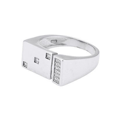 925 Sterling Silver Modernist Open Front Diamond Accented Geometric Ring for Men