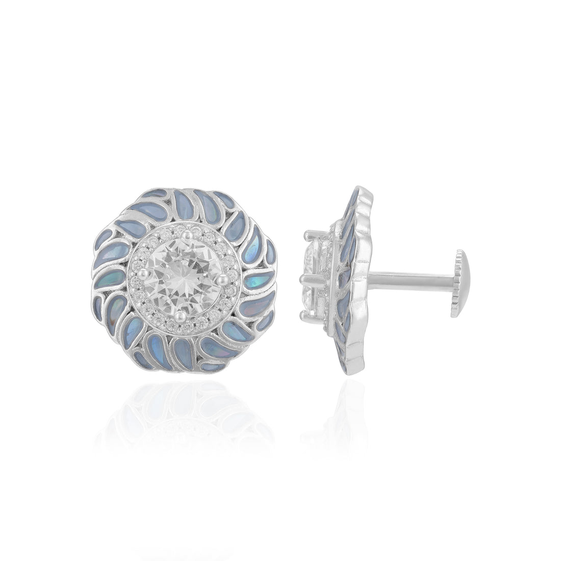 Sterling Silver Moonlit Blossom Iridescent Petal Detailing Rhodium Plated Earrings For Women