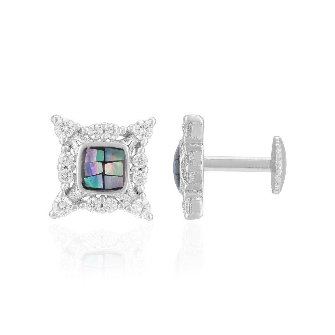 Sterling Silver Mosaic Square Shimmer Core Rhodium Plated Earrings For Women