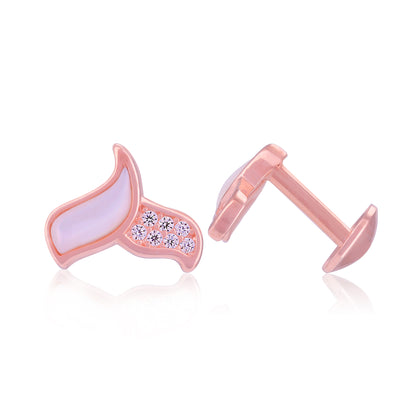 925 Sterling Silver Mother of Pearl Flame Curve Rose Gold Plated Stud for Women