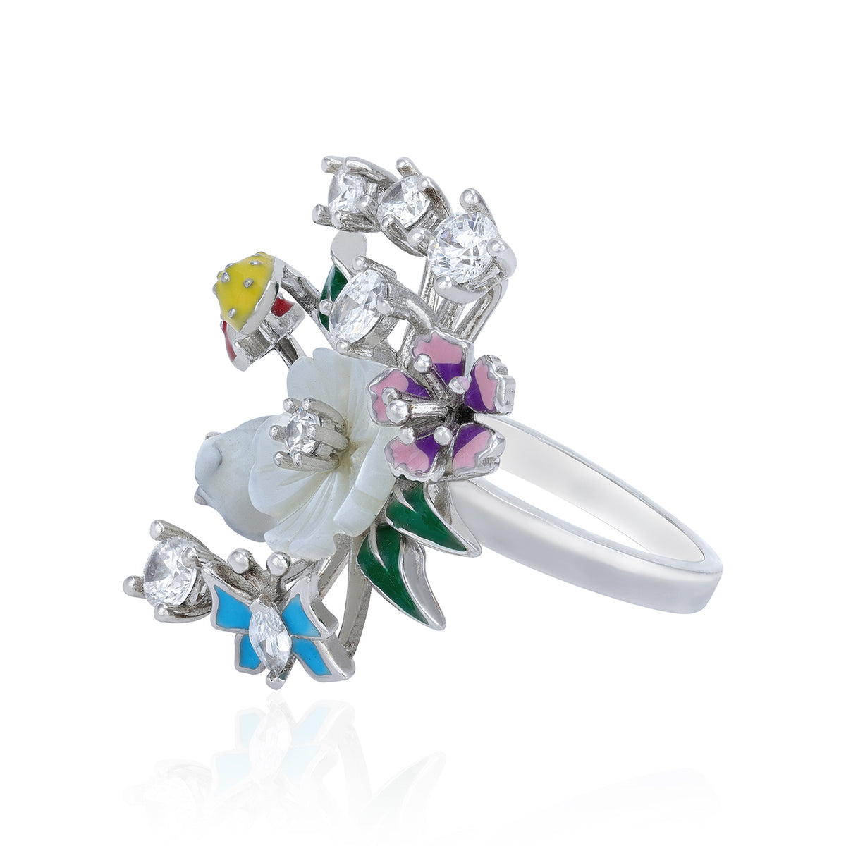 Sterling Silver Mother of Pearl Garden Bouquet Ring