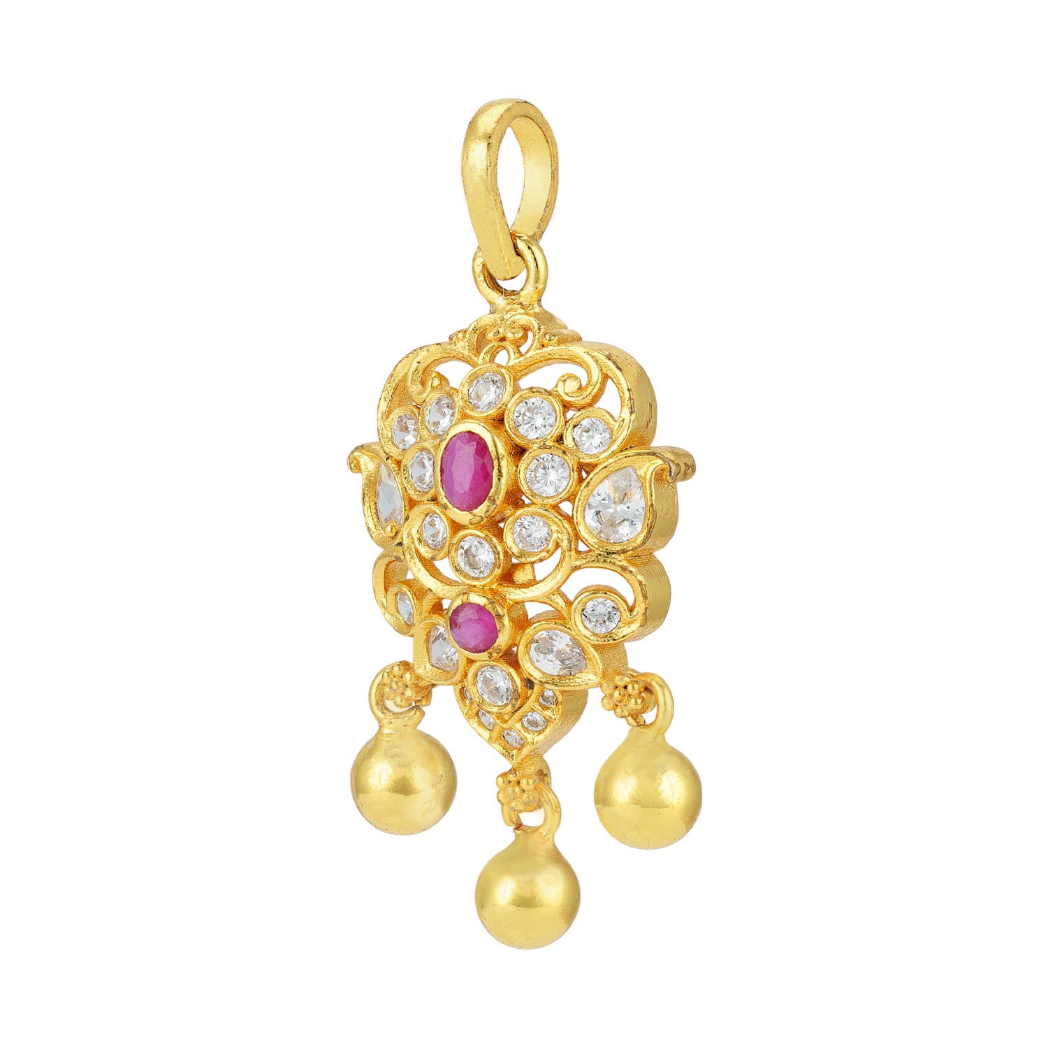 925 Sterling Silver Mughal-Inspired Ruby Centered Gold Plated Beads Drop Pendant for Women