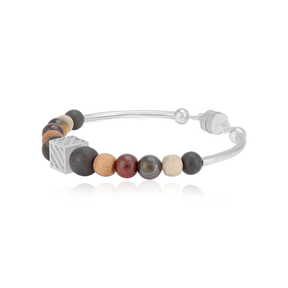  Sterling Silver Multicolor Matte Bead Bracelet For Women