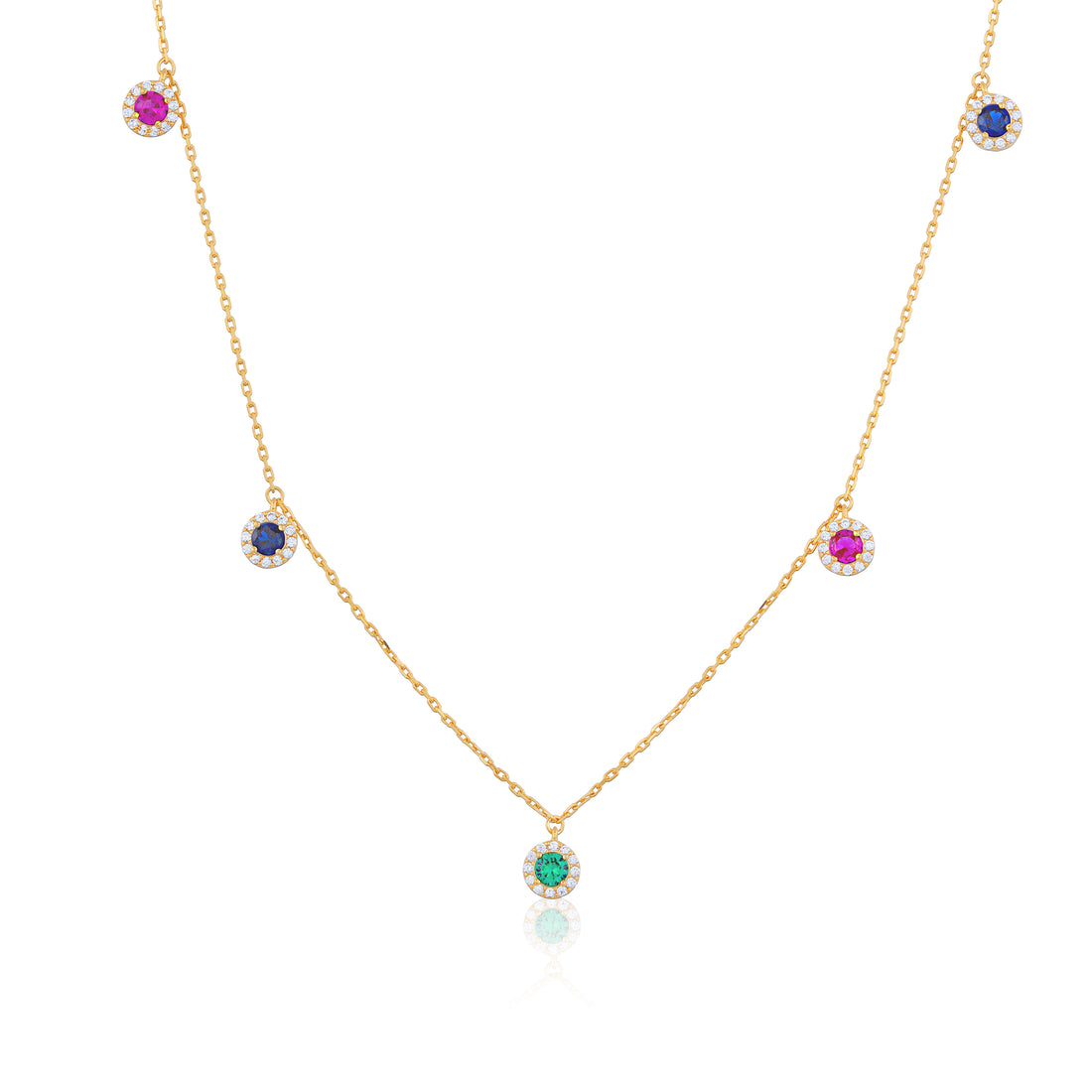 925 Sterling Silver Multicolour Circle Drops Gold Plated Necklace For Kids