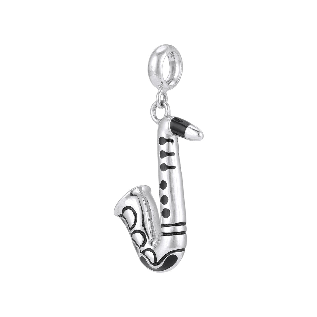 925 Sterling Silver Musical Saxophone Charm Black Enamel Pendant for Women