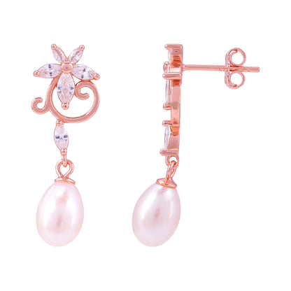 925 Sterling Silver Nature-Inspired Pearl Leaf Accents Earrings for Women