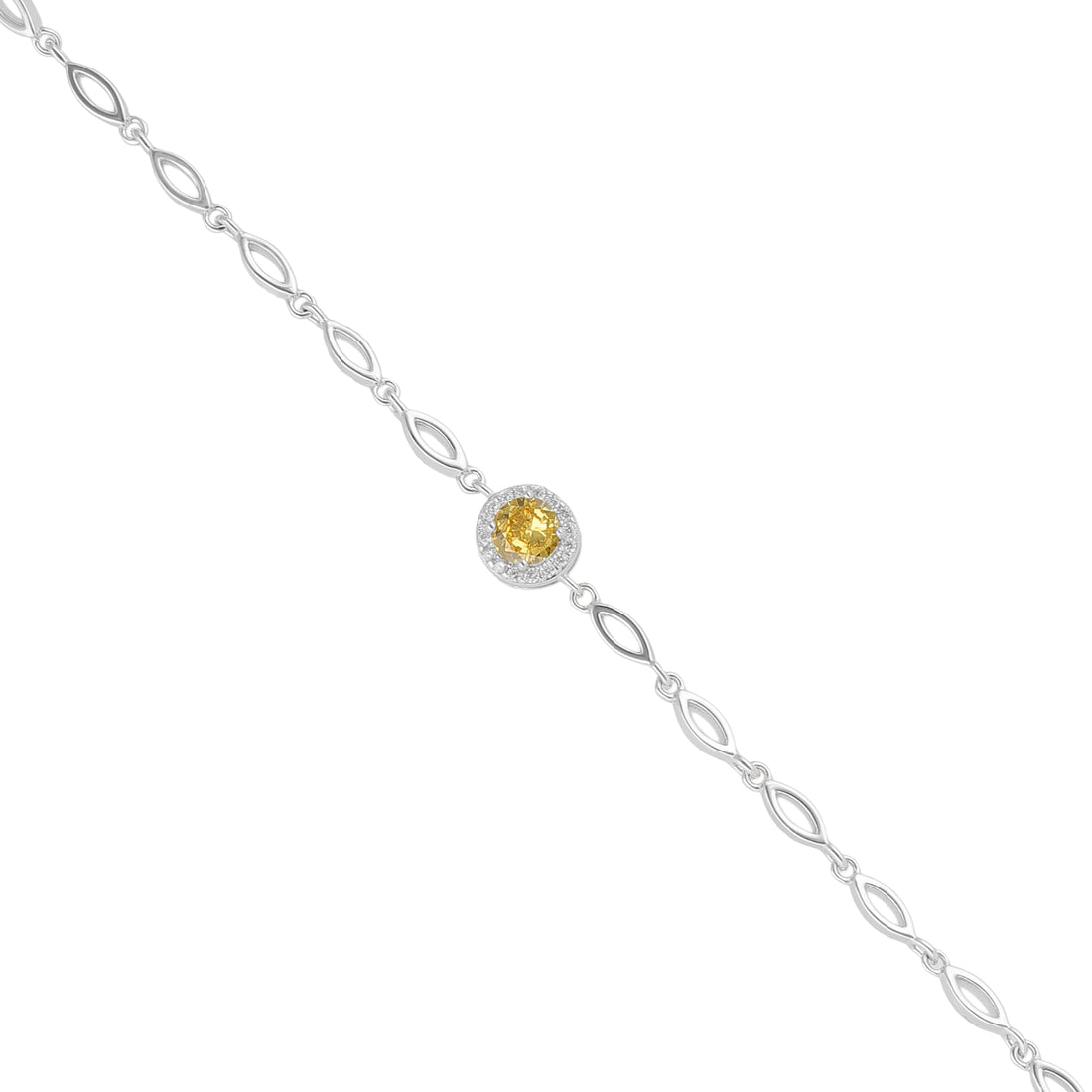 925 Sterling Silver November Month Circle Citrine Birthstone Bracelet For Women