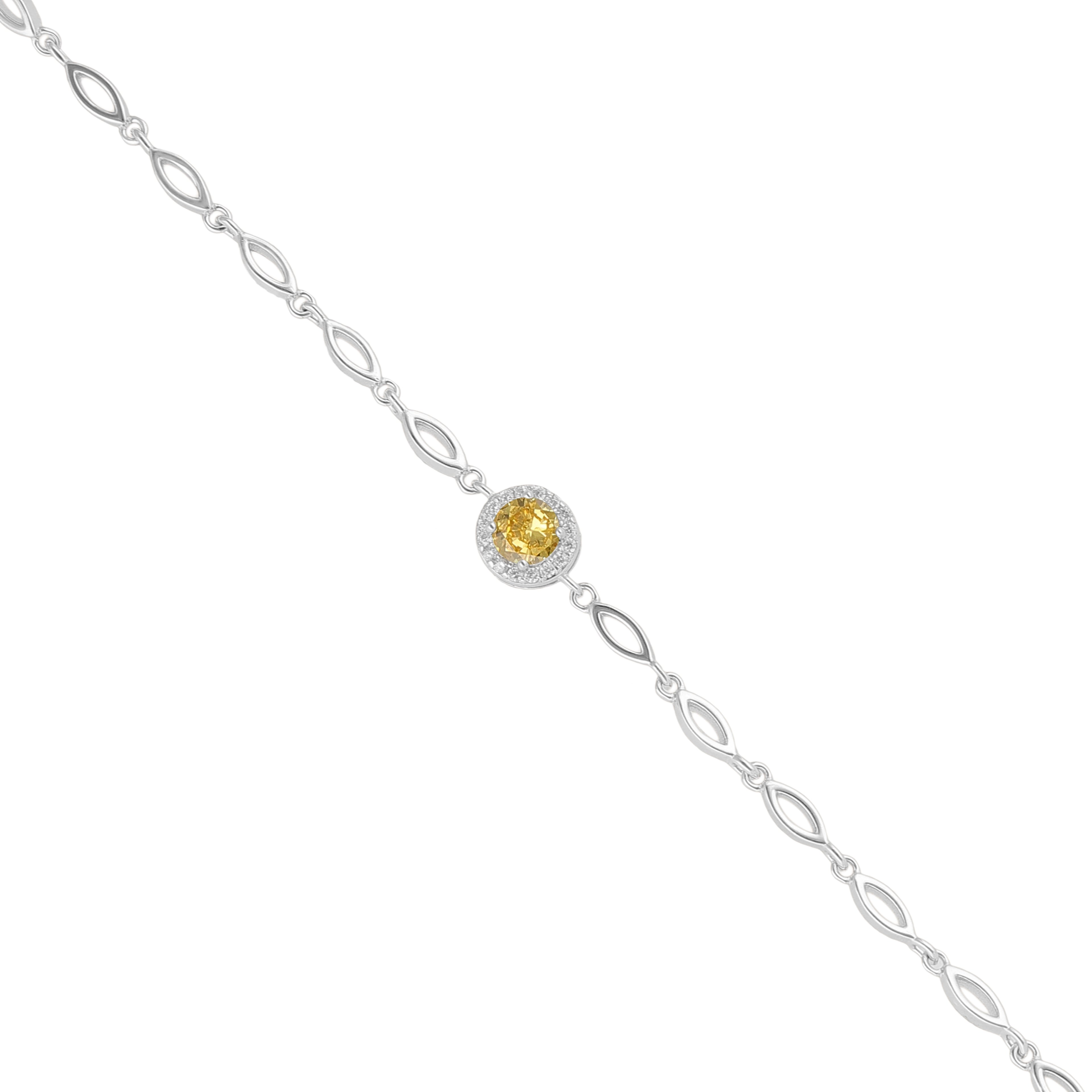 925 Sterling Silver November Month Circle Citrine Birthstone Bracelet For Women
